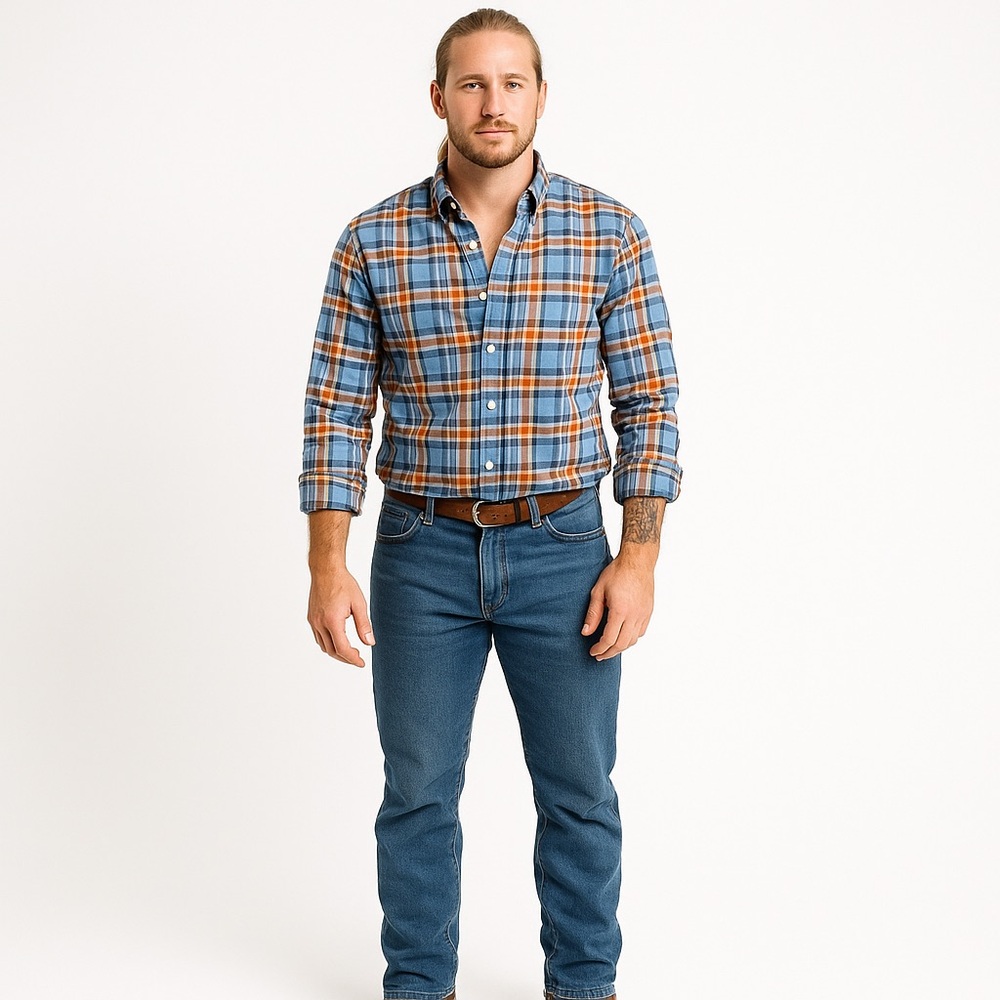 Gap 1969 button down shirt long sleeve plaid blue and white 100% cotton Medium